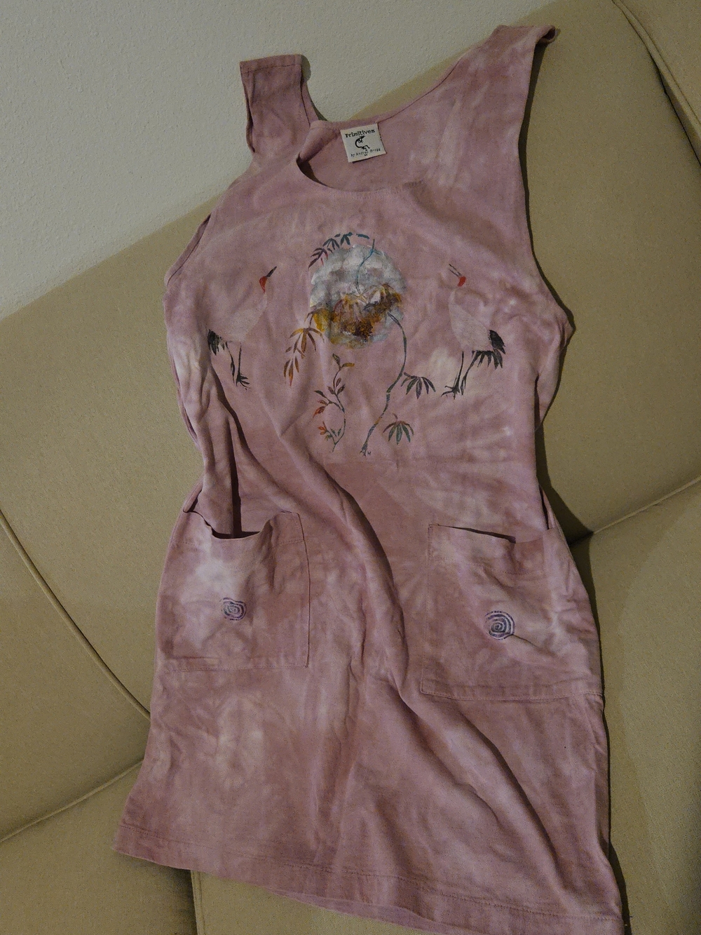 Vintage Primitives by Andrea Bragg Mauve Hand-Dyed Crane Art2Wear Dress M - Picture 2 of 13